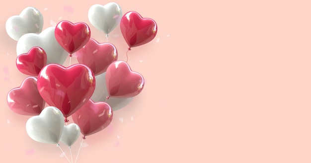 Valentine's day background with heart Balloon 3d rendering floating on pink