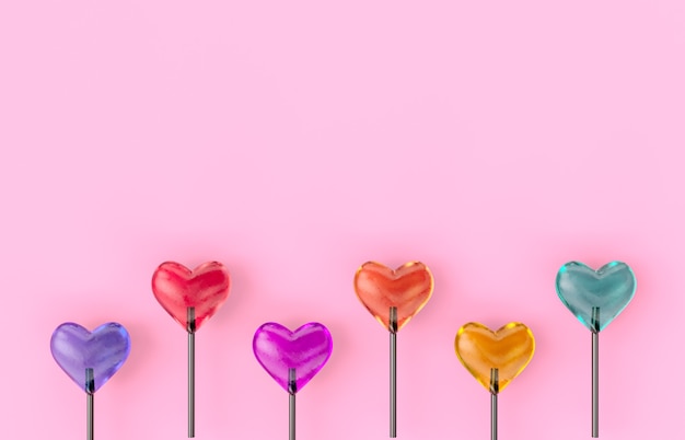 Valentine's day background with heart lollipop candy.