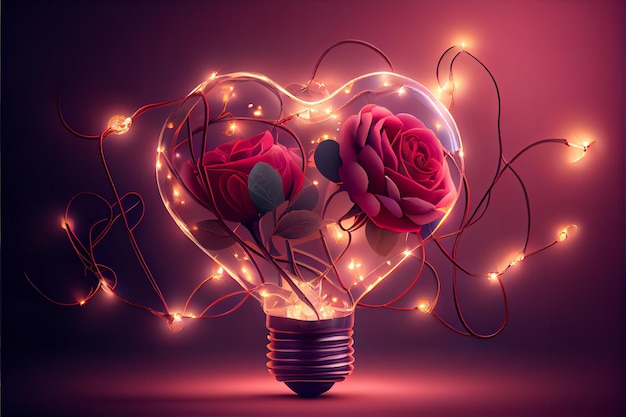 valentine's day background with heart-shaped bulb and roses