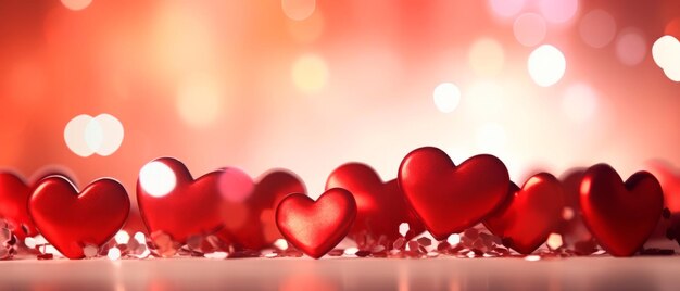 Valentine's Day banner Abstract header wallpaper with red hearts and copy space Love concept