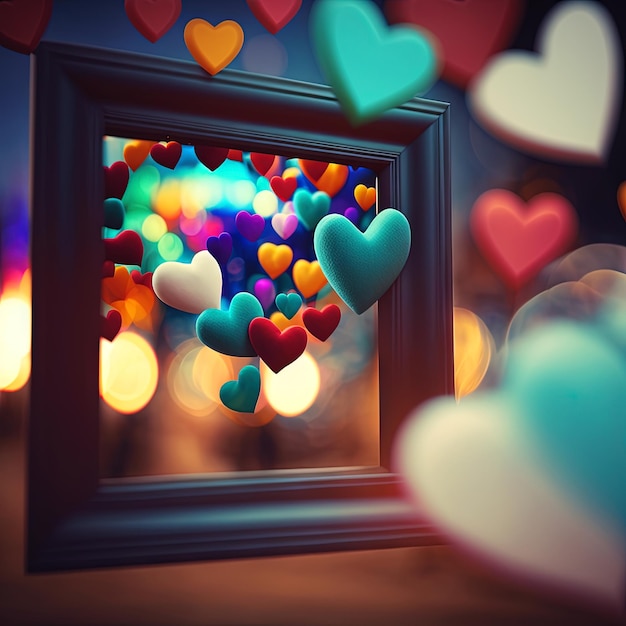 Valentine's Day card with shiny hearts in the frame Lava lamp or glass styled hearts composition for romantic holidays Generative AI