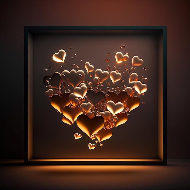 Valentine's Day card with shiny hearts in the frame Lava lamp or glass styled hearts composition for romantic holidays Generative AI