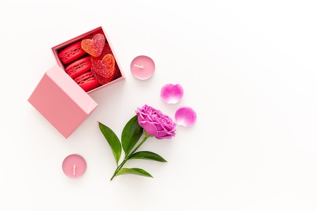 Valentine's day composition with gift box and rose