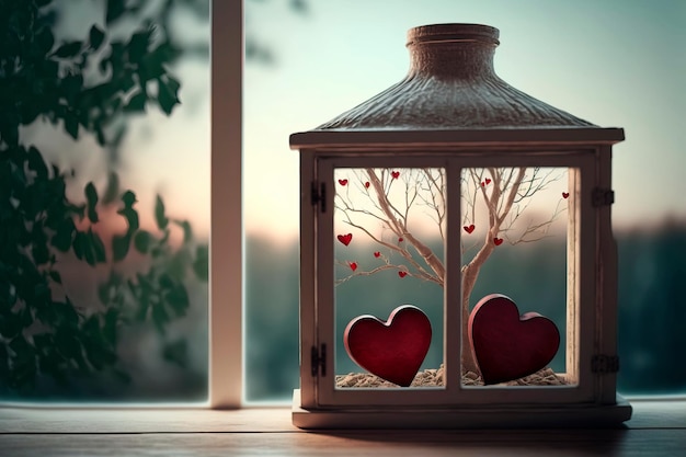 Valentine's day concept in home interior two loving heartsGenerative AI