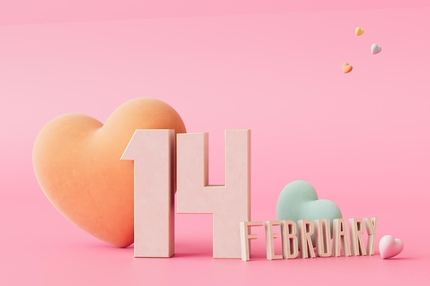 Valentine's Day concept the inscription of February 14 next to multicolored hearts