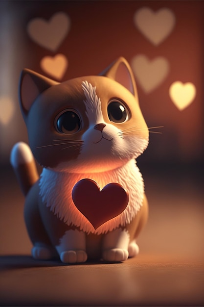 Valentine's Day Cute and Fluffy Kitten with Beautiful Eyes