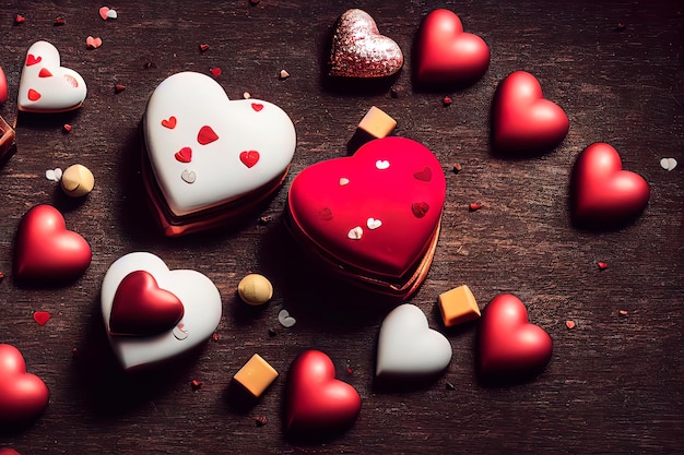 Valentine's day festive lights background hearts scene with chocolates love valentine's day shiny background