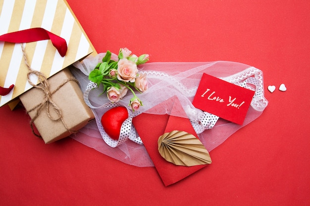 Valentine's Day Gift Bag Composition. Valentines day concept