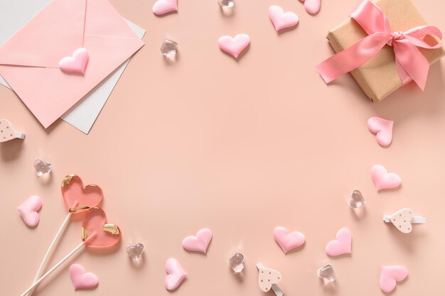 Valentine's day greeting card with envelope pink sweets