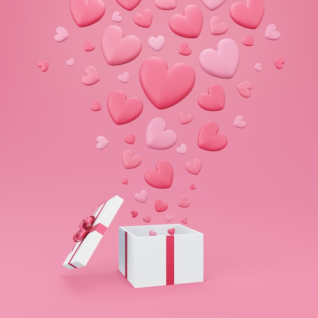 Valentine's day, love concept background, 3d opened gift box with colorful heart shape floating, heart confetti