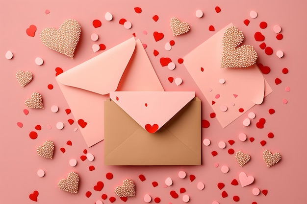 Valentine's Day, love heart, romance, love letter, gifts, concept, 3d rendering