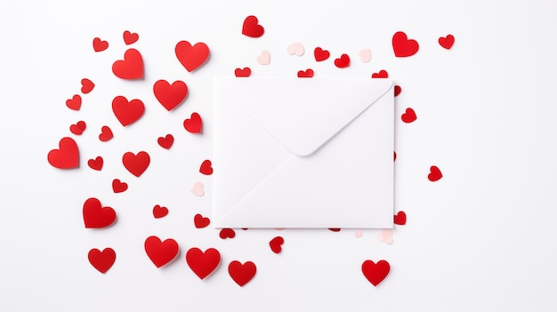 Valentine's Day love letter with red hearts on white background