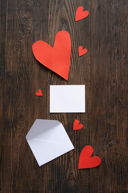 Valentine's Day postcard Love concept for mother's day or valentine's day Happy Valentine's day hearts on wooden background Valentine card with space for text