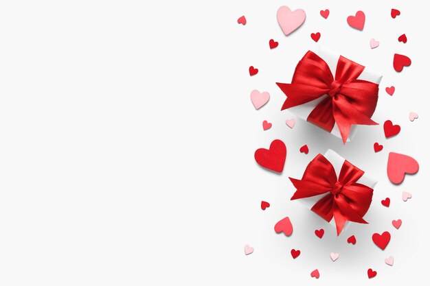 Valentine's day romantic gifts with red bows and hearts