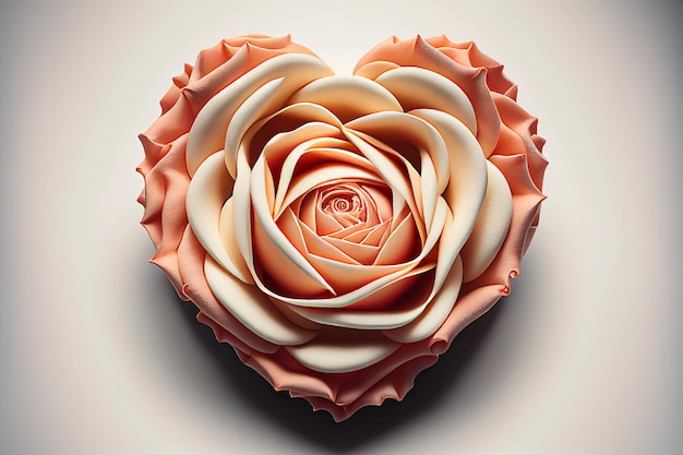 Valentine's Day Romantic heart shape made from flowers leaves of roses Generative AI