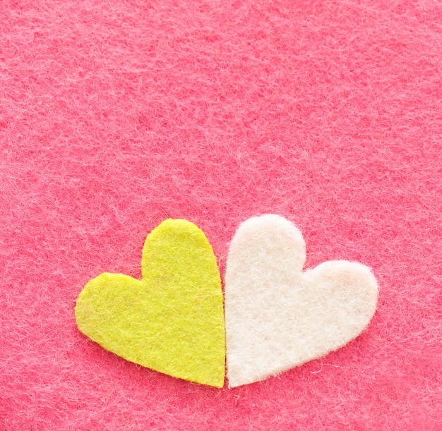 Valentine's felt decorations in heart shape close up