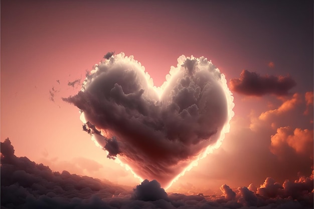 Valentine's heart emerging from light pink clouds