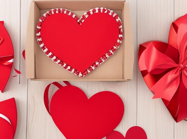 Valentine39s Day background with red roses and a gift on a rustic wood table