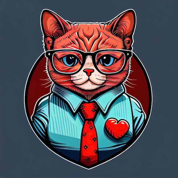 Valentines cat in glass and office suit Greeting cards Tshirt design Generative AI