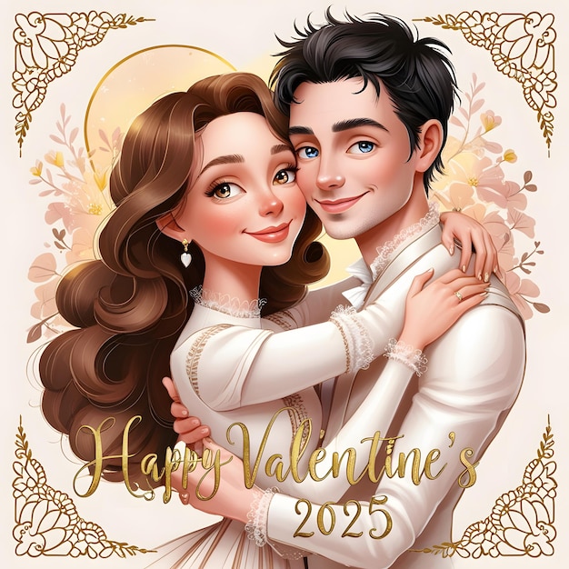 Valentines day 2025 Card digital art with romantic couple