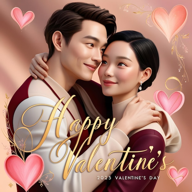 Valentines day 2025 Card digital art with romantic couple