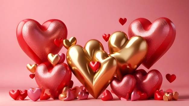 Valentines day 3D heart Illustration on red background