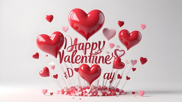 Valentines day 3D heart Illustration on white background