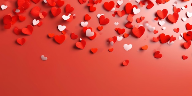 Valentines day background banner abstract panorama background with red hearts concept love