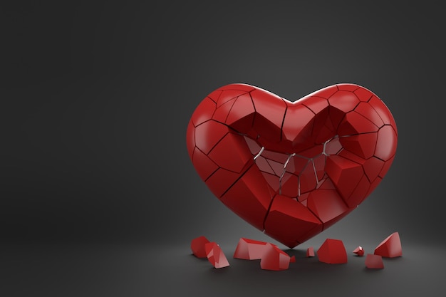 Valentines day background Broken Heart 3D rendering