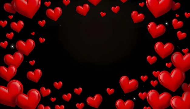 Valentines day background Red love hearts on black background and space for text isolated with