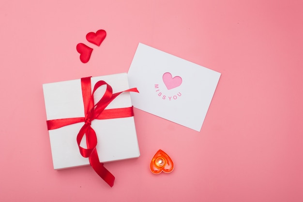 Valentines day background, Valentines day card and gift box on pink background