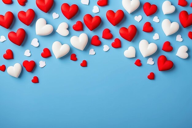 Valentines Day background White and red hearts on blue background Valentines day concept