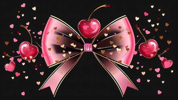 Valentines day background with bow and hearts Generative AI illustrations