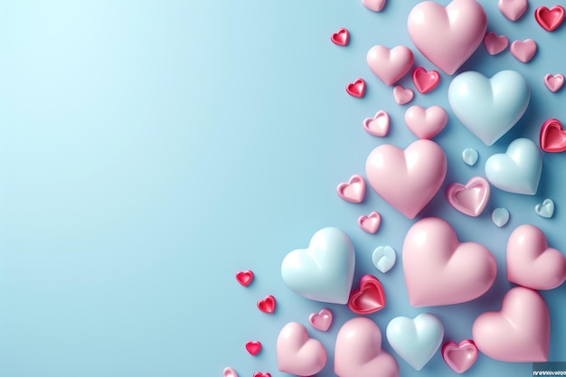 Valentines Day background with copy space and threedimensional hearts Generative Ai