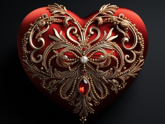 Valentines day background with heart shaped jewelry made of precious stones and angel wings