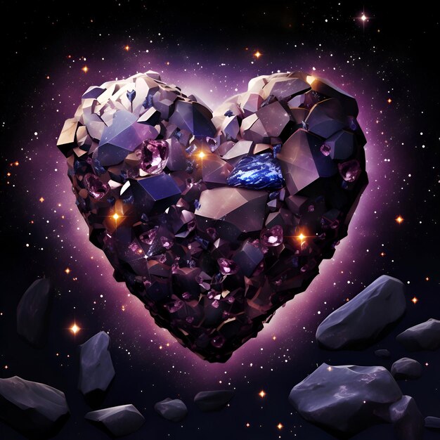 Valentines day background with heart and stars 3D rendering