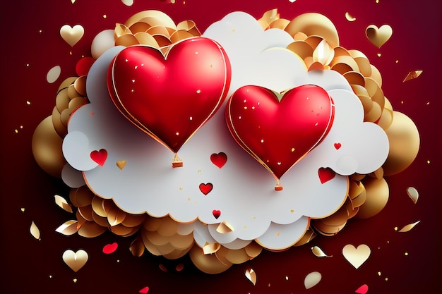 Valentines day background with hearts and balloons Generative AI