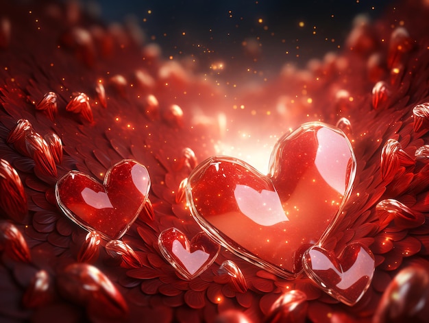 Valentines day background with red hearts