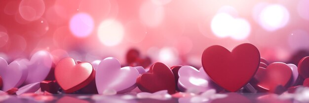 Valentines Day banner Beautiful background with hearts lights sparkles and bokeh header