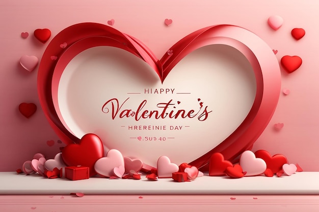 Valentines Day banner with romantic inscription Happy Valentines Day and 3d line heart shape