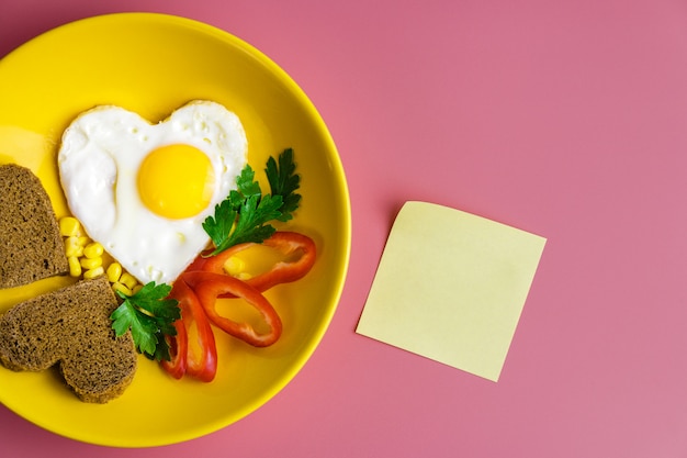 Valentines day  breakfast and colour sticky note