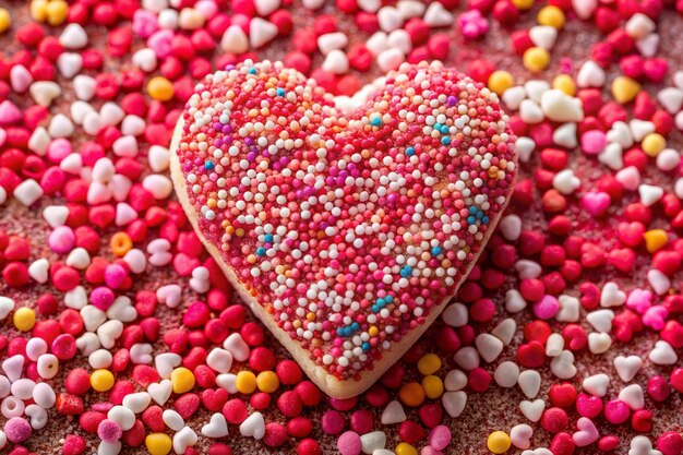 Valentines Day candy heart background of red white and pink sprinkles