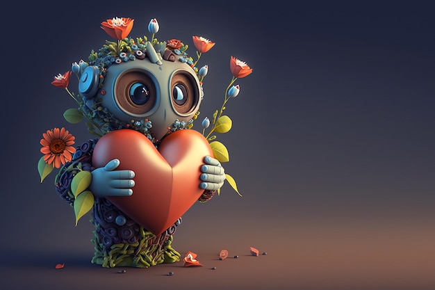 Valentines Day cartoon character in 3D digital art style. Realistic cartoon heart character.