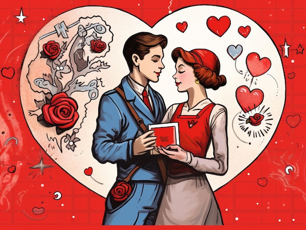 Valentines day comic cartoon postcard