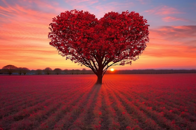 Valentines day concept heart shaped tree in the field