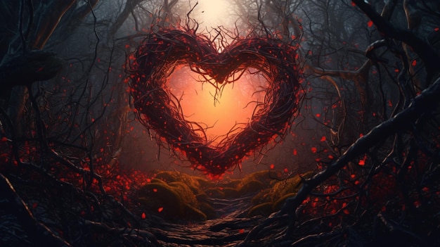 valentines day concept heart woven from branches