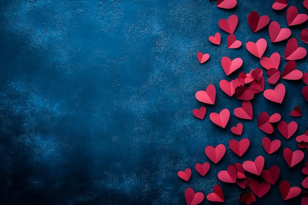 Photo valentines day concept with red paper hearts on black studio backdrop