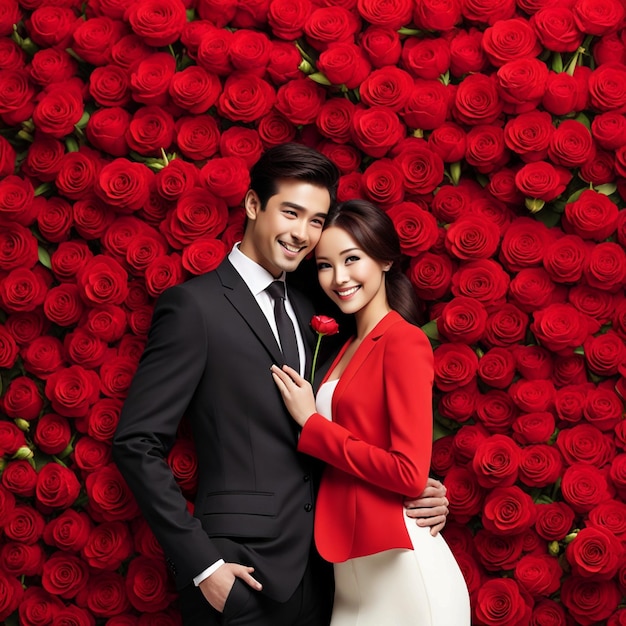 Valentines day Cute couple with flowers wallpaper background