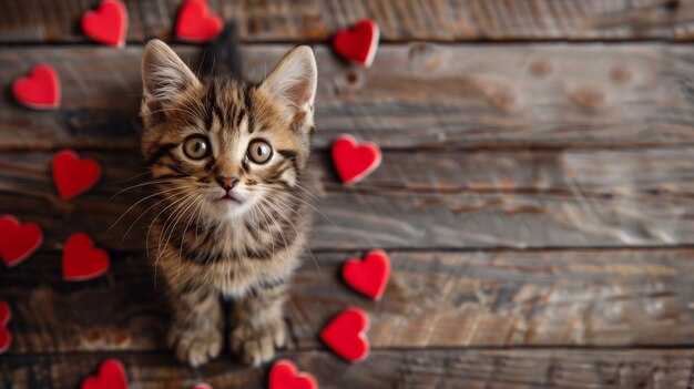 Photo valentines day cute kitten and hearts