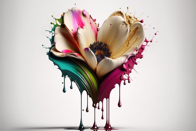 Valentines day a flower with flowing paint creates a heart shape Generative AI